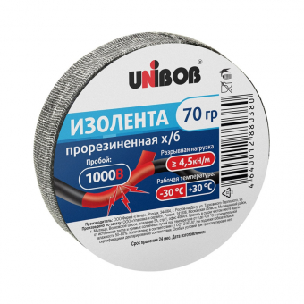 Изолента Х/Б UNIBOB прорезиненная, 70гр
