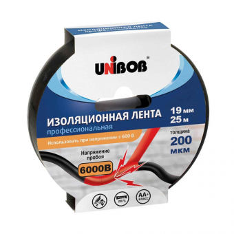 Профессиональная ПВХ изолента UNIBOB, Черная, 200мкр